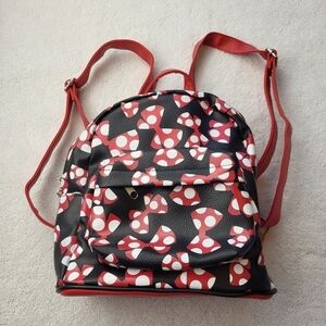 Disney Parks Mini Backback Minnie Mouse Bows Adjustable Straps Black Red White